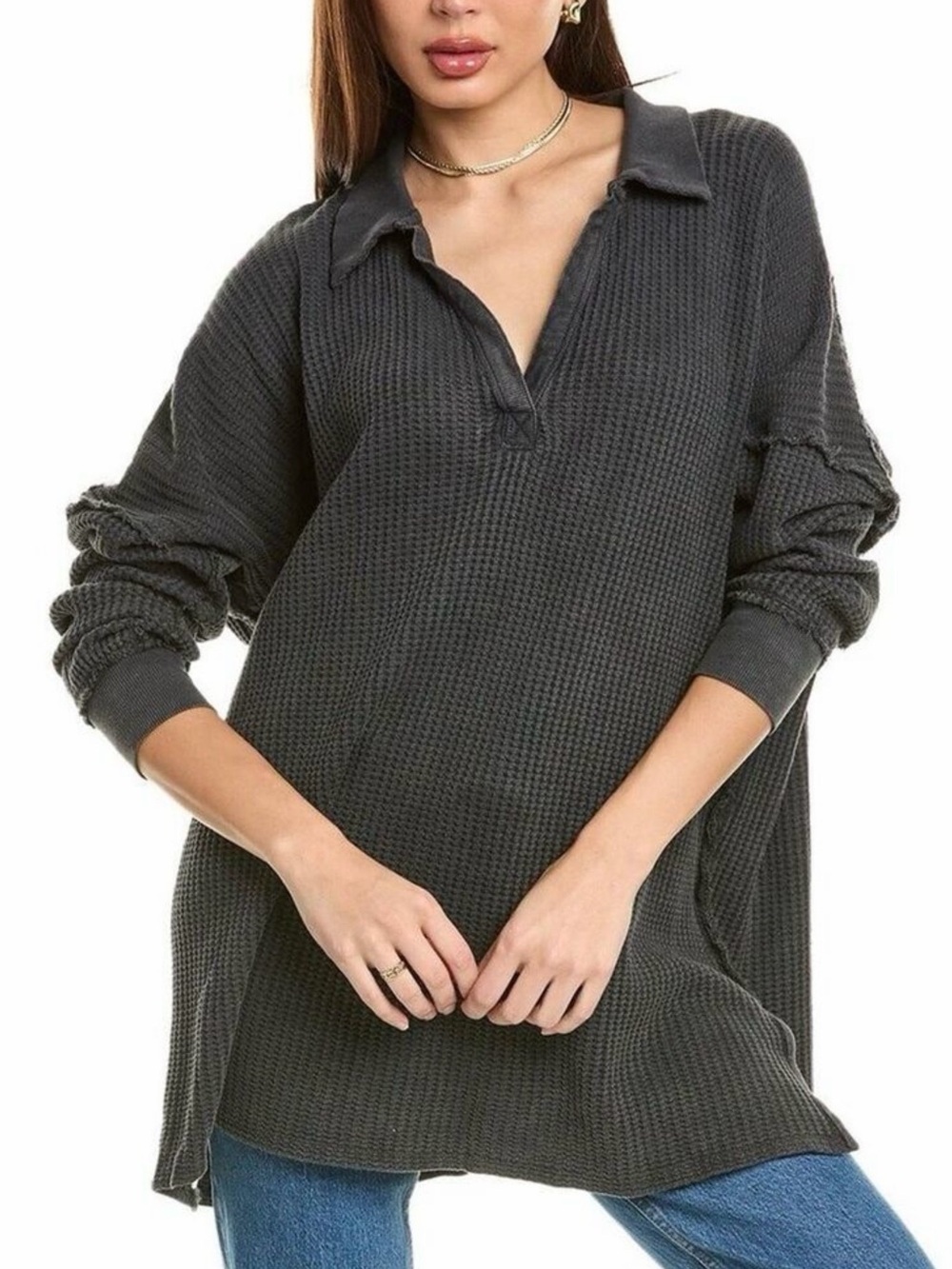 We the Free Black TRAVIS Tunic Top waffle knit - XS